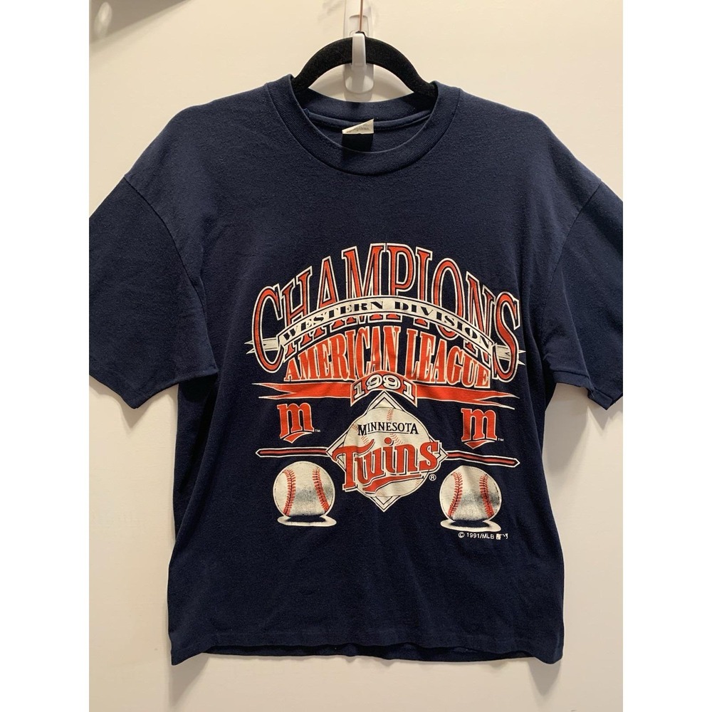 Vintage 1991 Minnesota Twins American League Champions Shirt Kids XL Navy